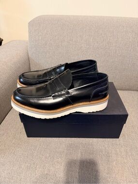 Men's Black Leather Slip-On Loafers with Contrasting White Sole